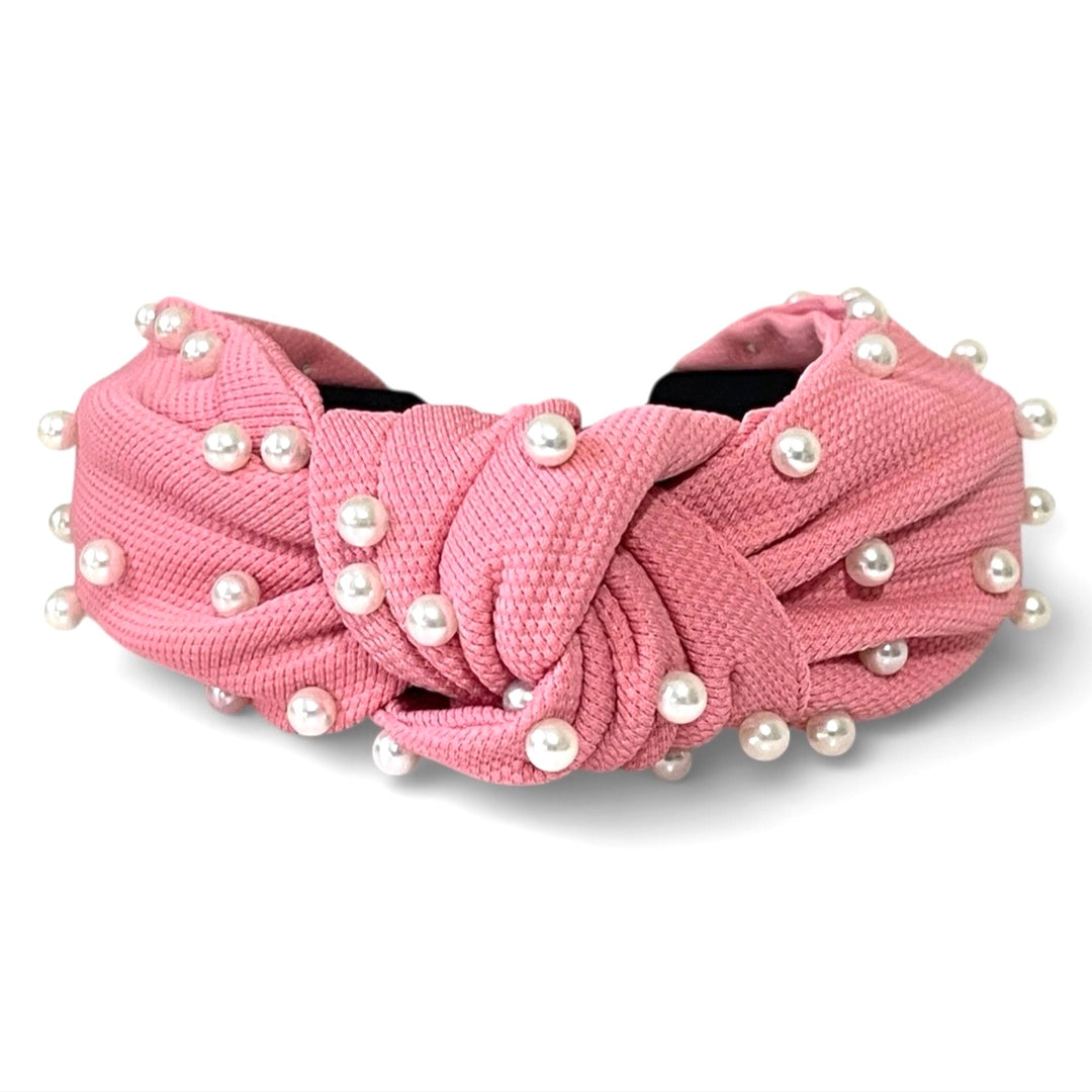 Rose Pink Knot Headband — side angle showing padded knot detail by Saints Headbands