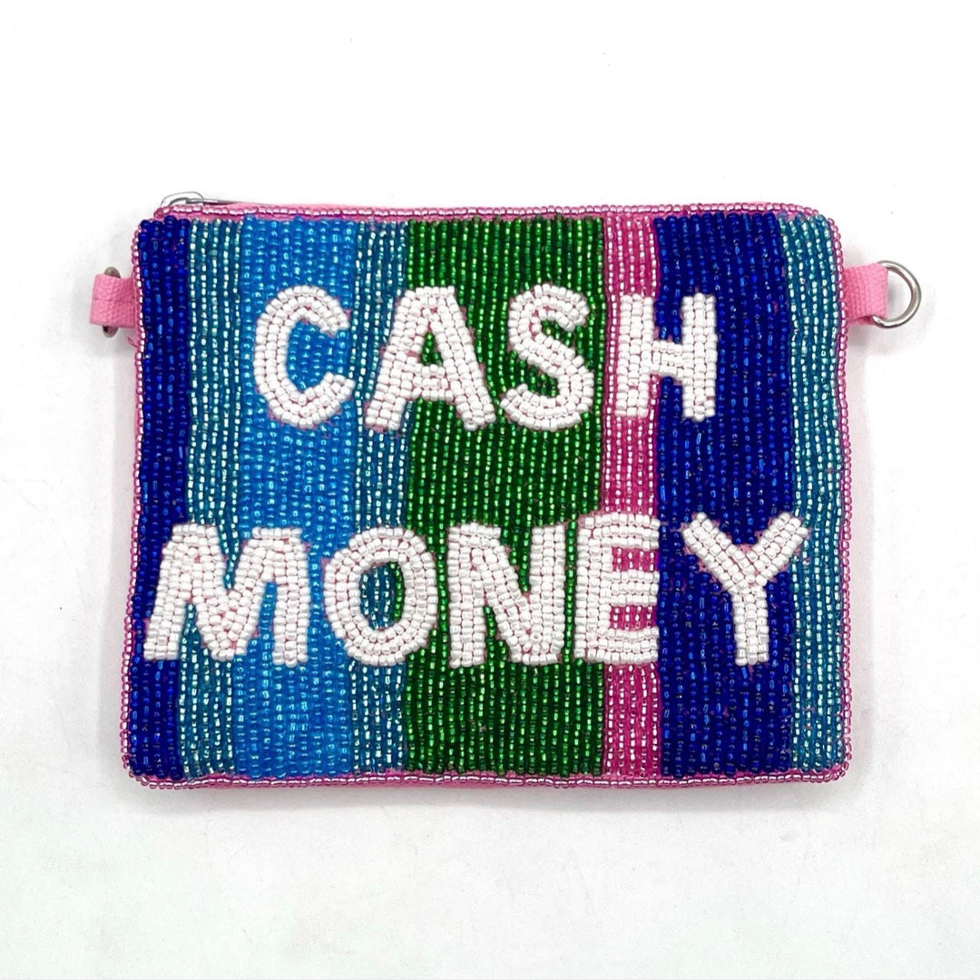 Cash Money Beaded Coin Purse — back view showing canvas backing and zipper by Saints Headbands