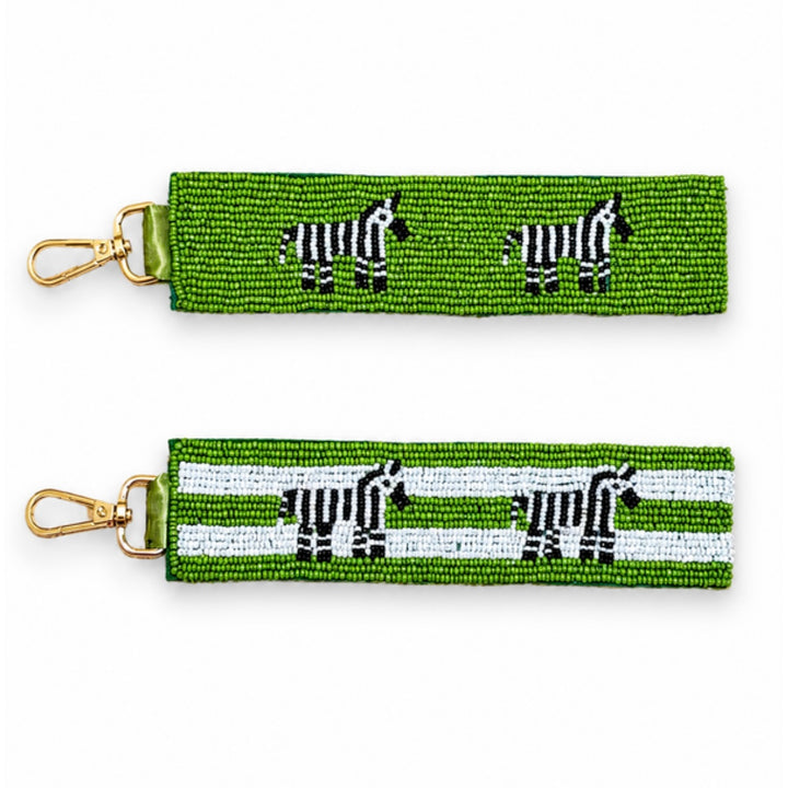 Zebra Beaded Keychain Wristlet | Double Sided Bag Charm