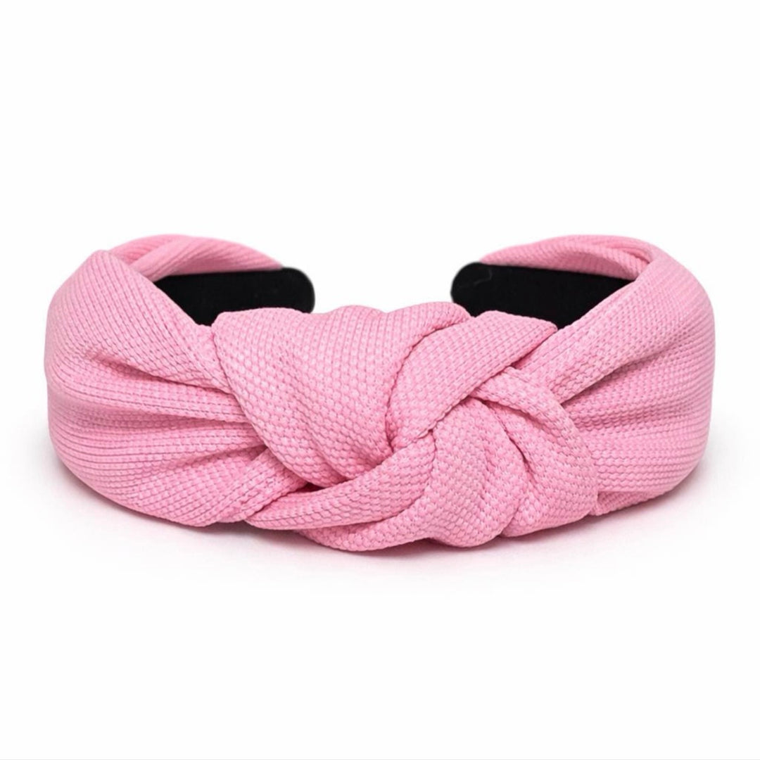Bubblegum Pink Knot Headband — front view showing embellished design by Saints Headbands
