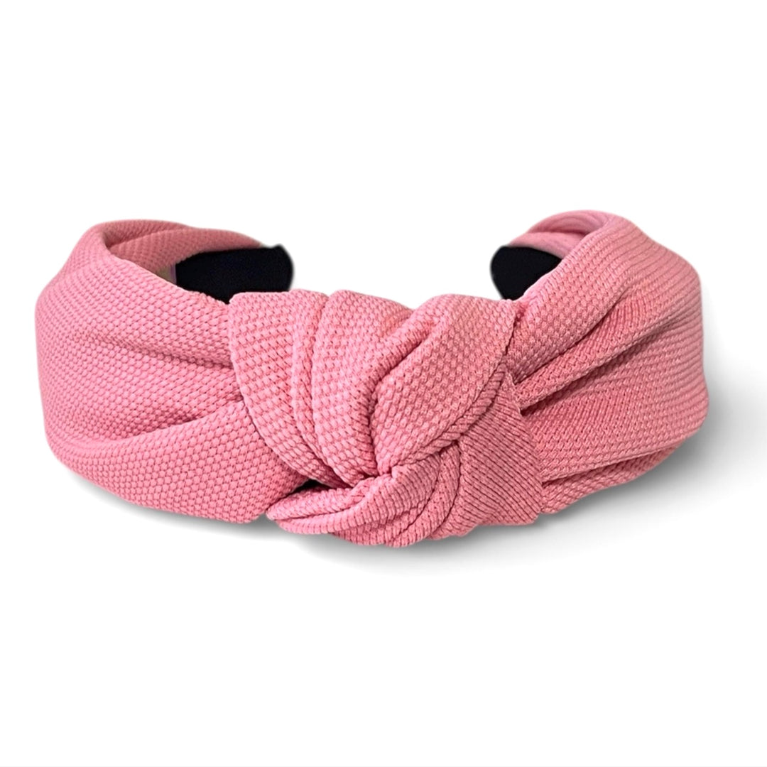 Rose Pink Knot Headband — front view showing embellished design by Saints Headbands