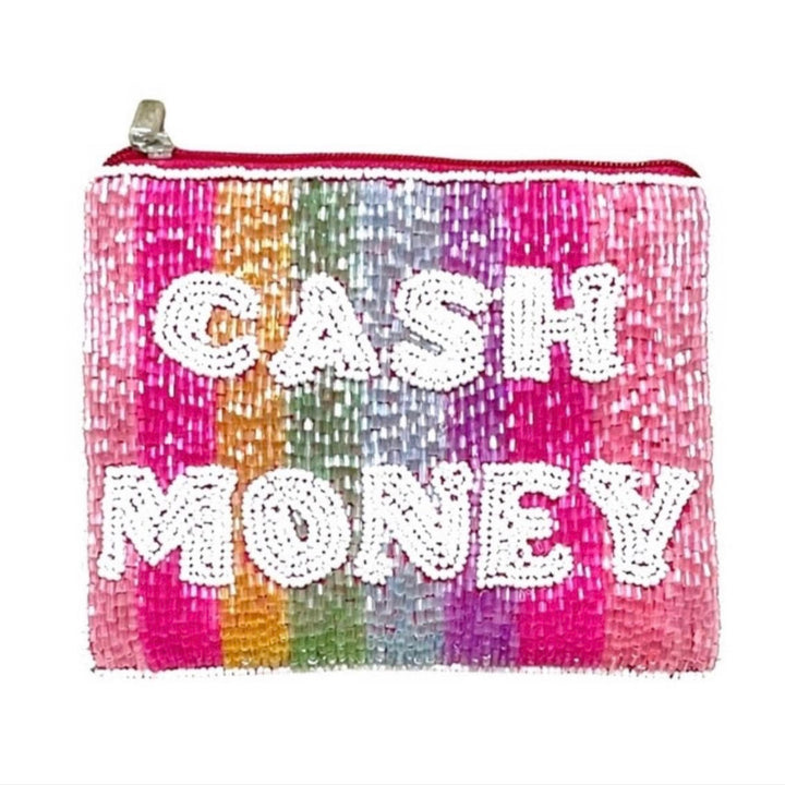 Cash Money Beaded Coin Purse with Chain — detail view of beadwork by Saints Headbands