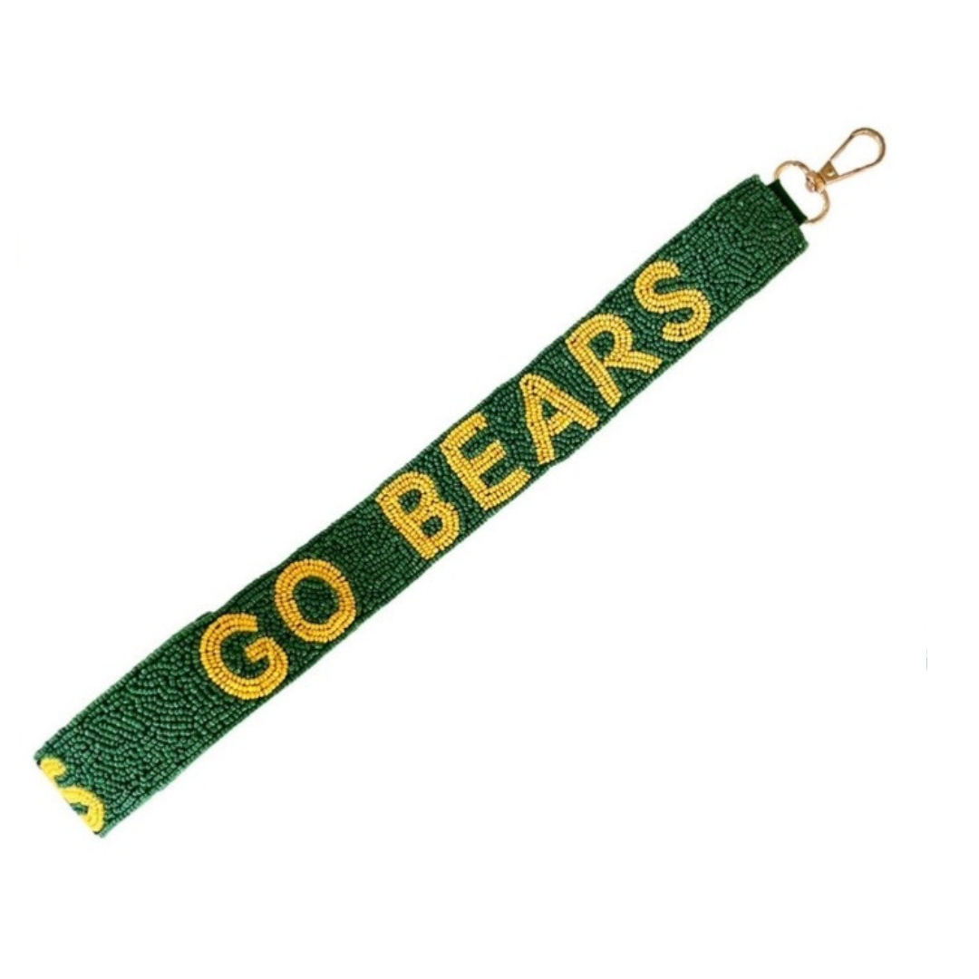 Green and gold strap with 'GO BEARS' text on a white background
