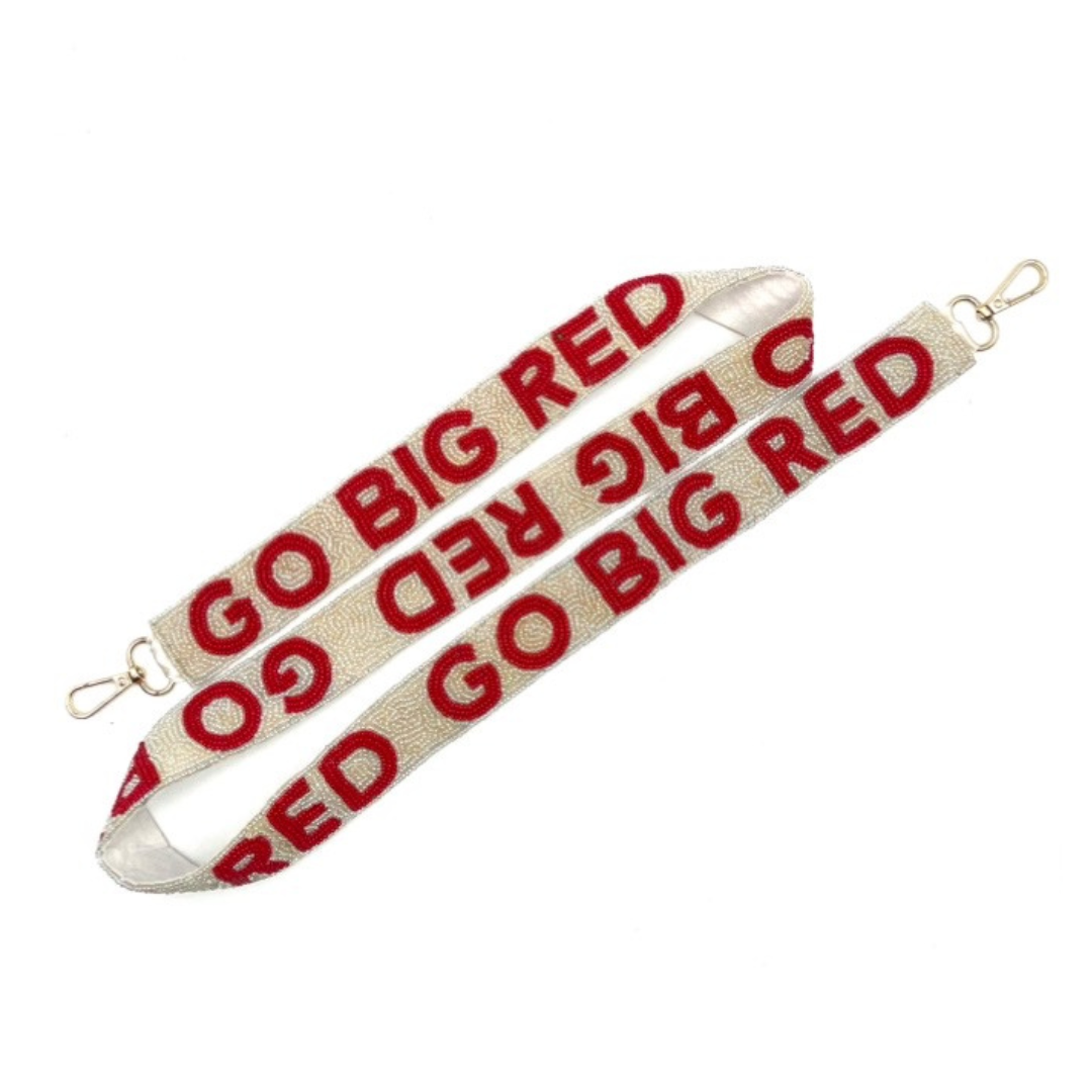 Lanyard with 'GO BIG RED' text on a white background