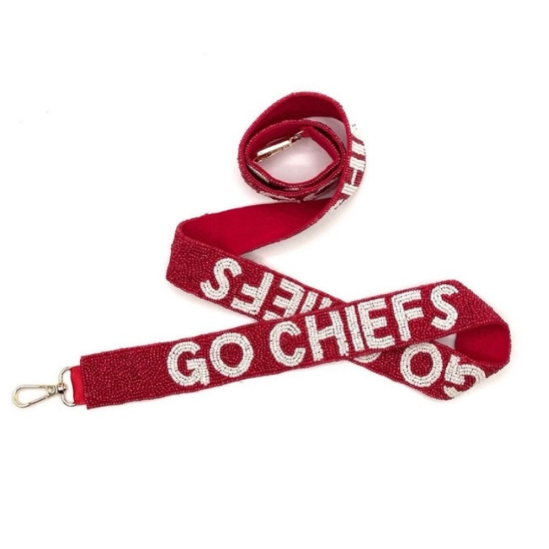 Red lanyard with 'GO CHIEFS' text on a white background