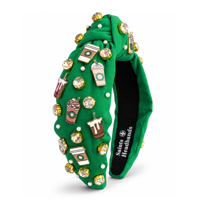 Green Coffee Headband with Charms
