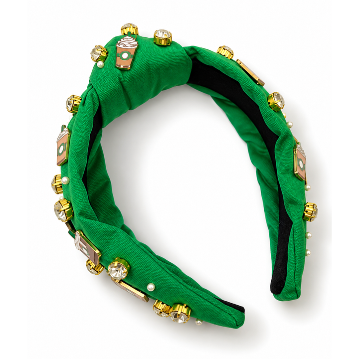 Green Coffee Headband with Charms
