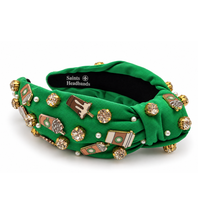 Green Coffee Headband with Charms