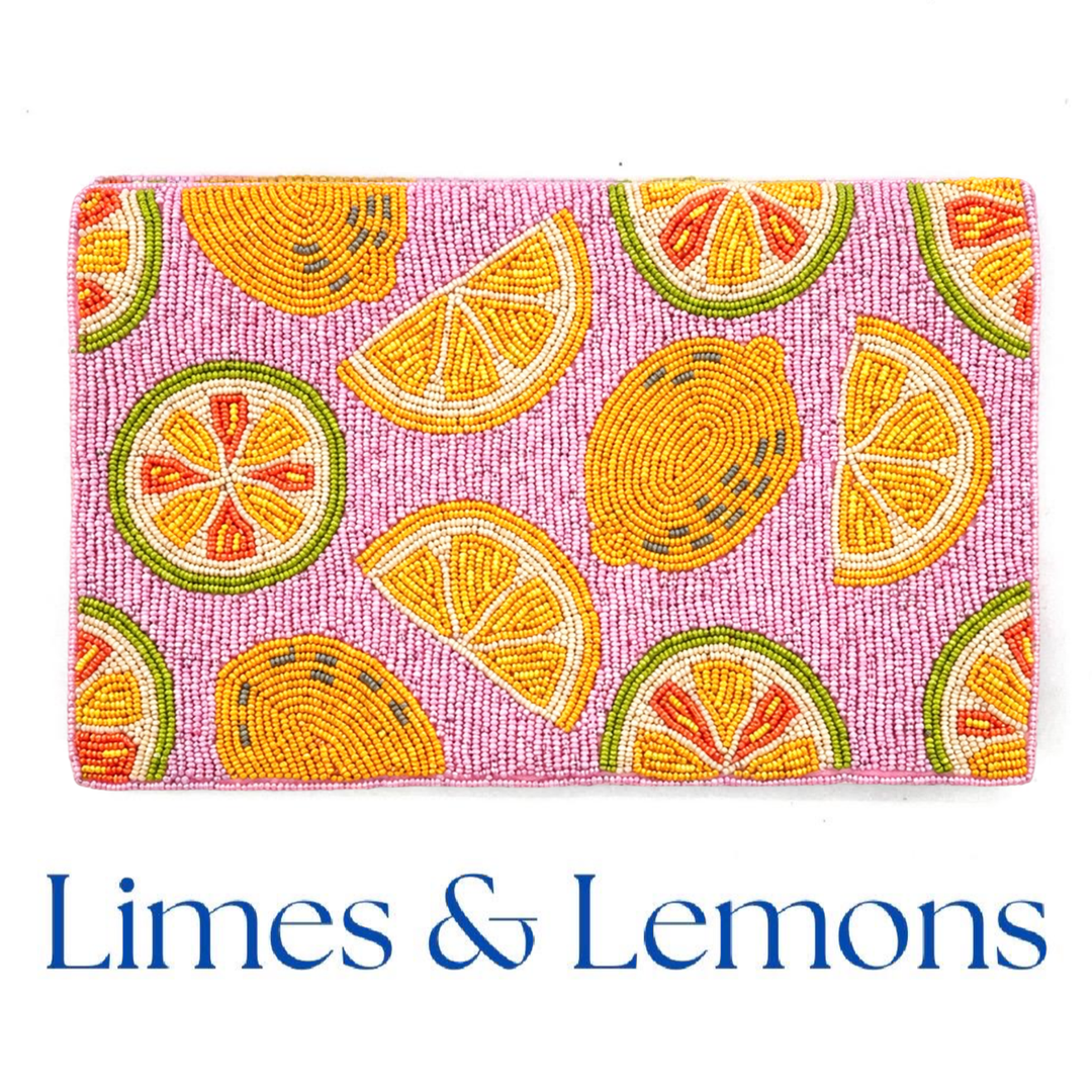 Pink Citrus Lemon Beaded Clutch Purse