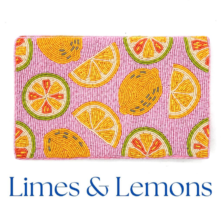 Pink Citrus Lemon Beaded Clutch Purse