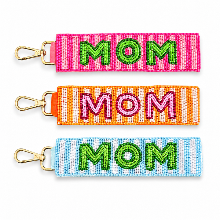 MOM Beaded Wristlet Keychain