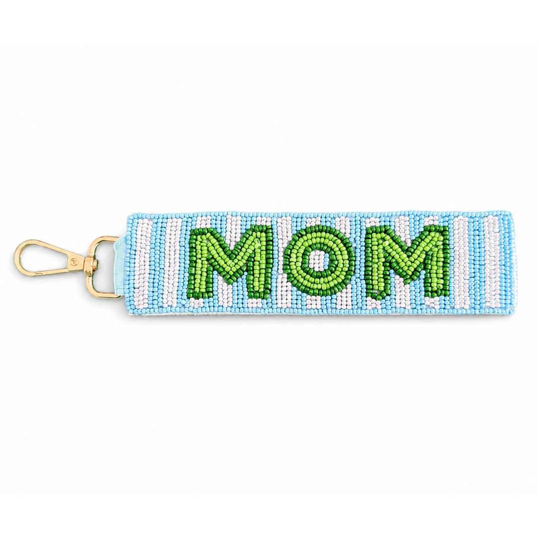 MOM Beaded Wristlet Keychain