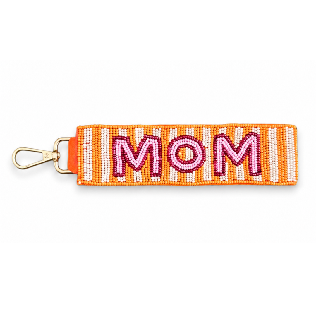 MOM Beaded Wristlet Keychain