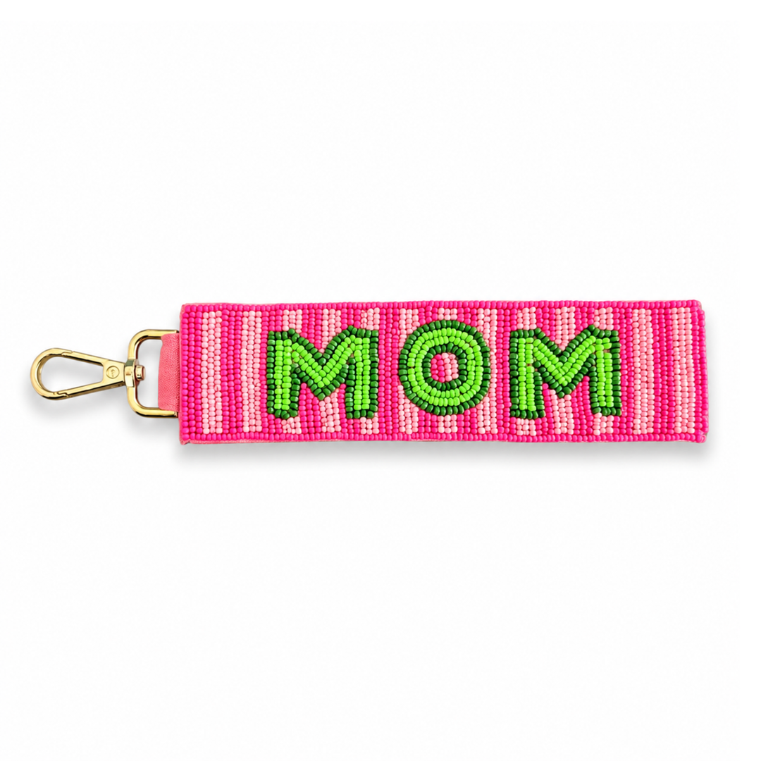 MOM Beaded Wristlet Keychain