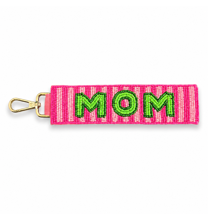 MOM Beaded Wristlet Keychain