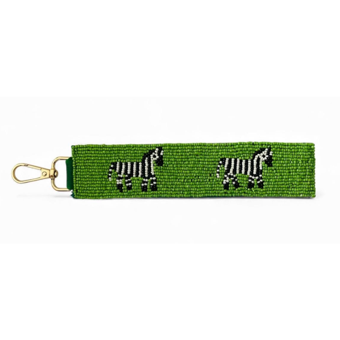 Zebra Beaded Wristlet Keychain — hand-beaded wristlet design by Saints Headbands