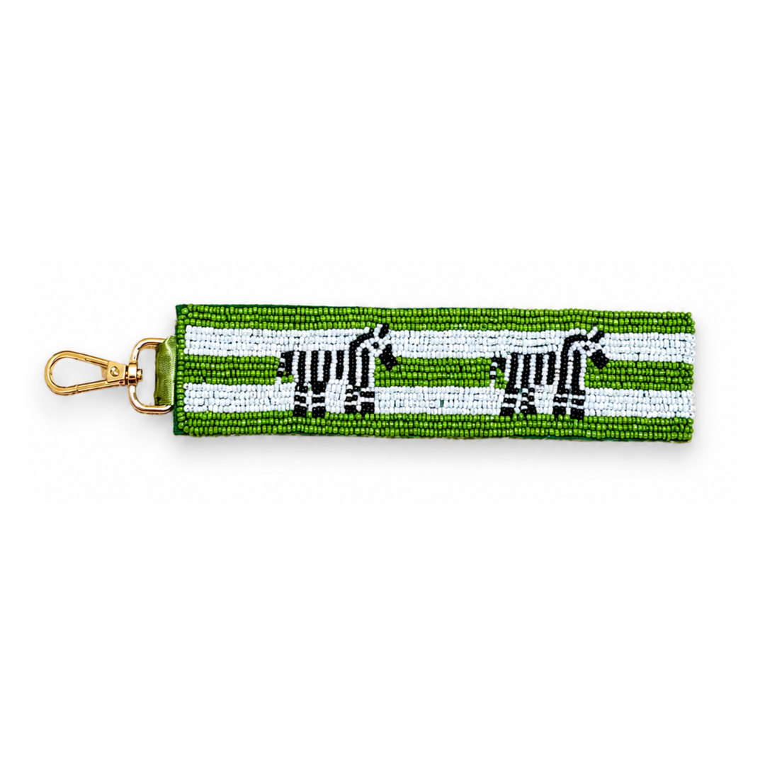 Zebra Beaded Keychain Wristlet | Double Sided Bag Charm