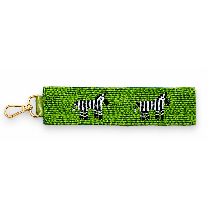 Zebra Beaded Keychain Wristlet | Double Sided Bag Charm