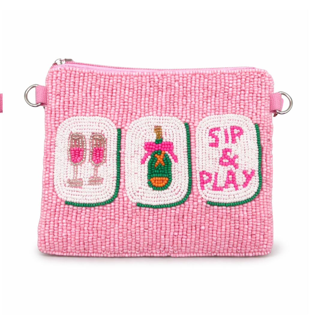 Sip & Play Mahjong Beaded Coin Purse — front design by Saints Headbands