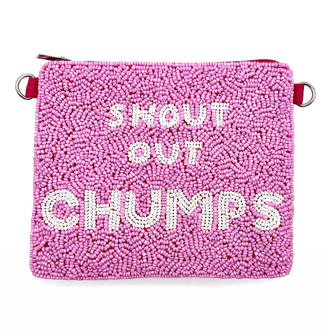 Shout Out Chumps Beaded Coin Purse — front design by Saints Headbands