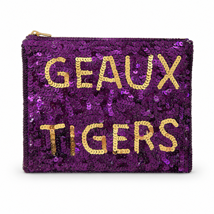 Geaux Tigers Purple Sequin Beaded Coin Purse