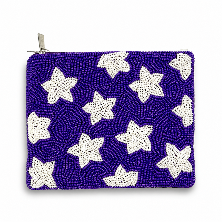 Purple with White Stars Beaded Coin Purse