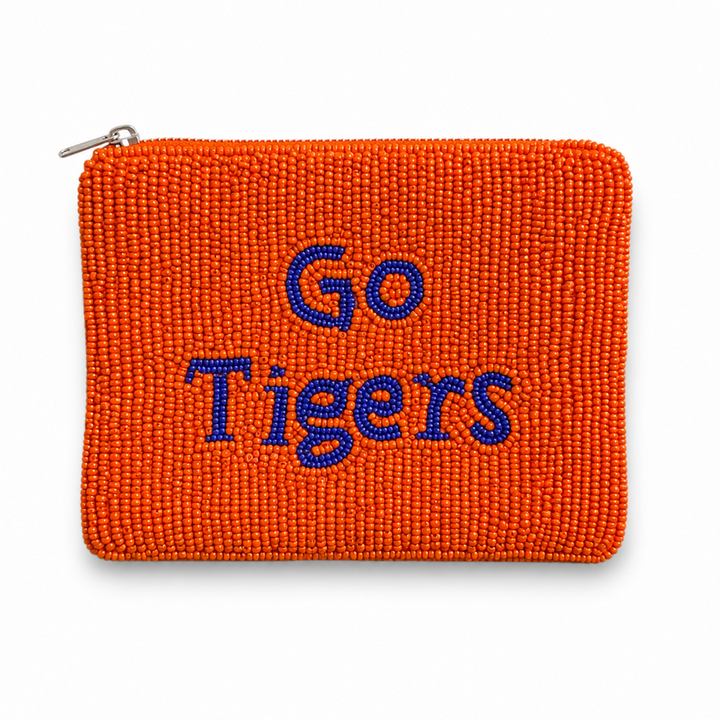 Go Tigers Purple on Orange Beaded Coin Purse