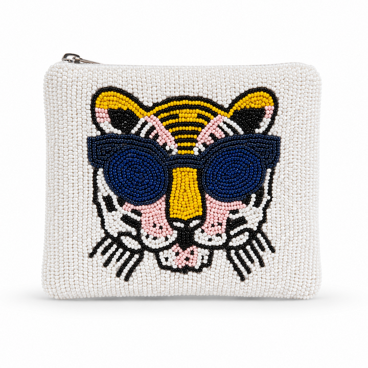 Tiger Sunglasses Beaded Coin Purse