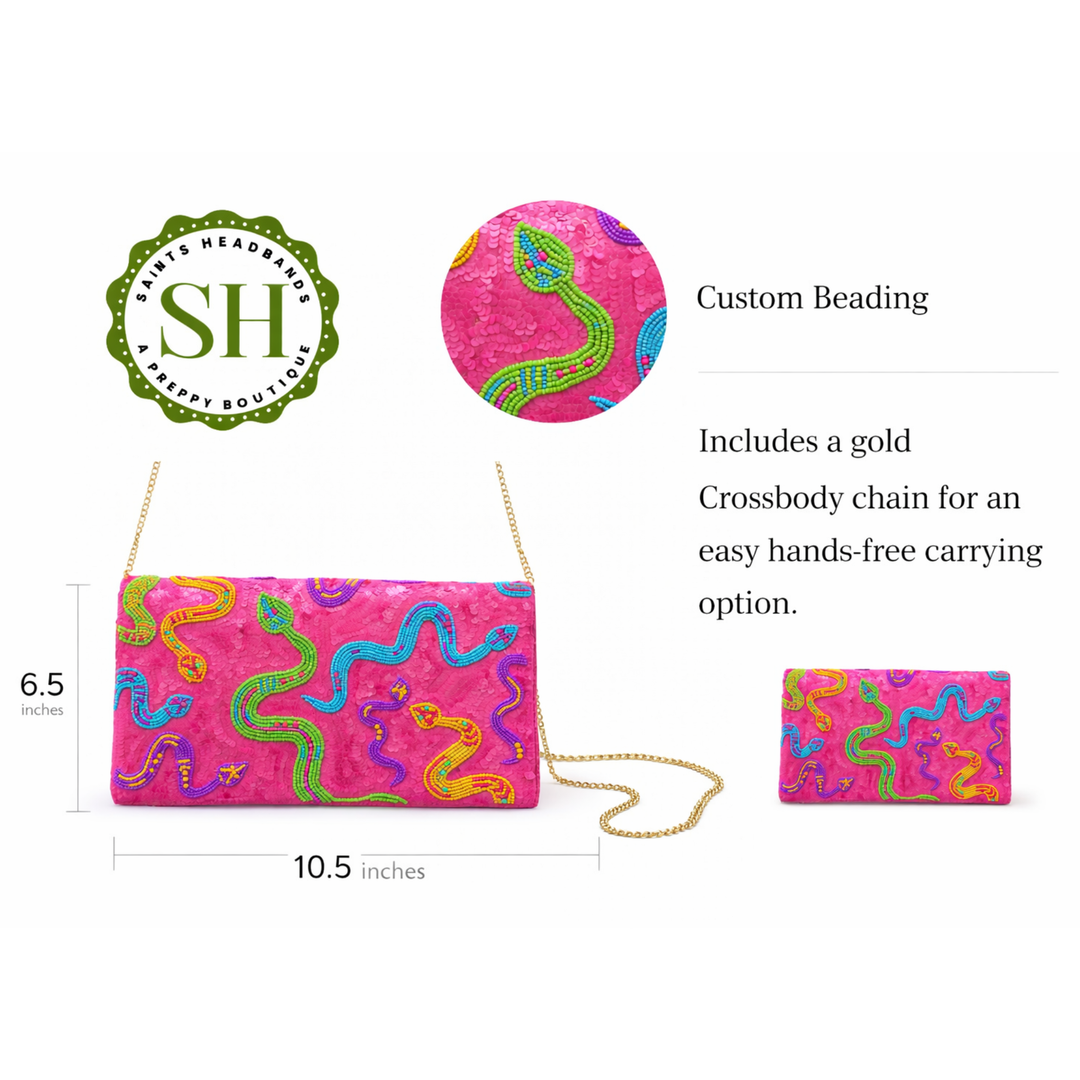 Pink Sequin Snake Beaded Clutch