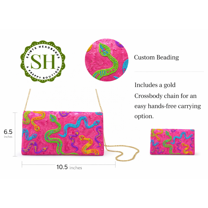 Pink Sequin Snake Beaded Clutch