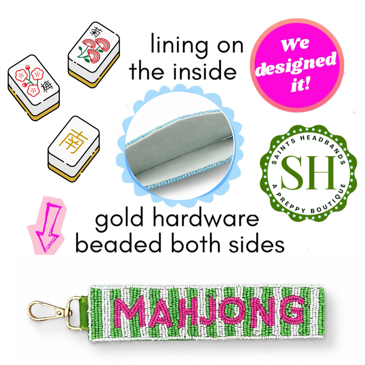 Mahjong Beaded Wristlet Keychain