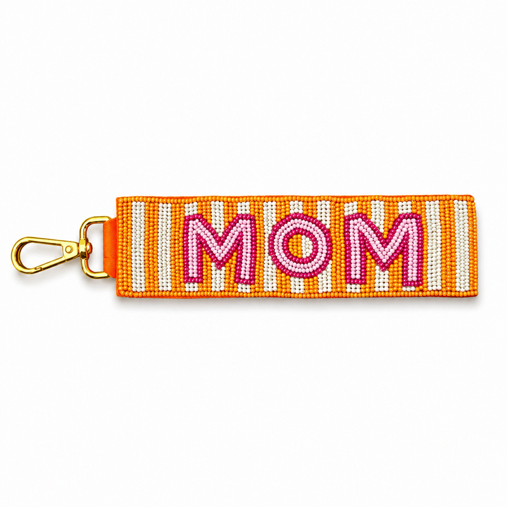 MOM Beaded Wristlet Keychain