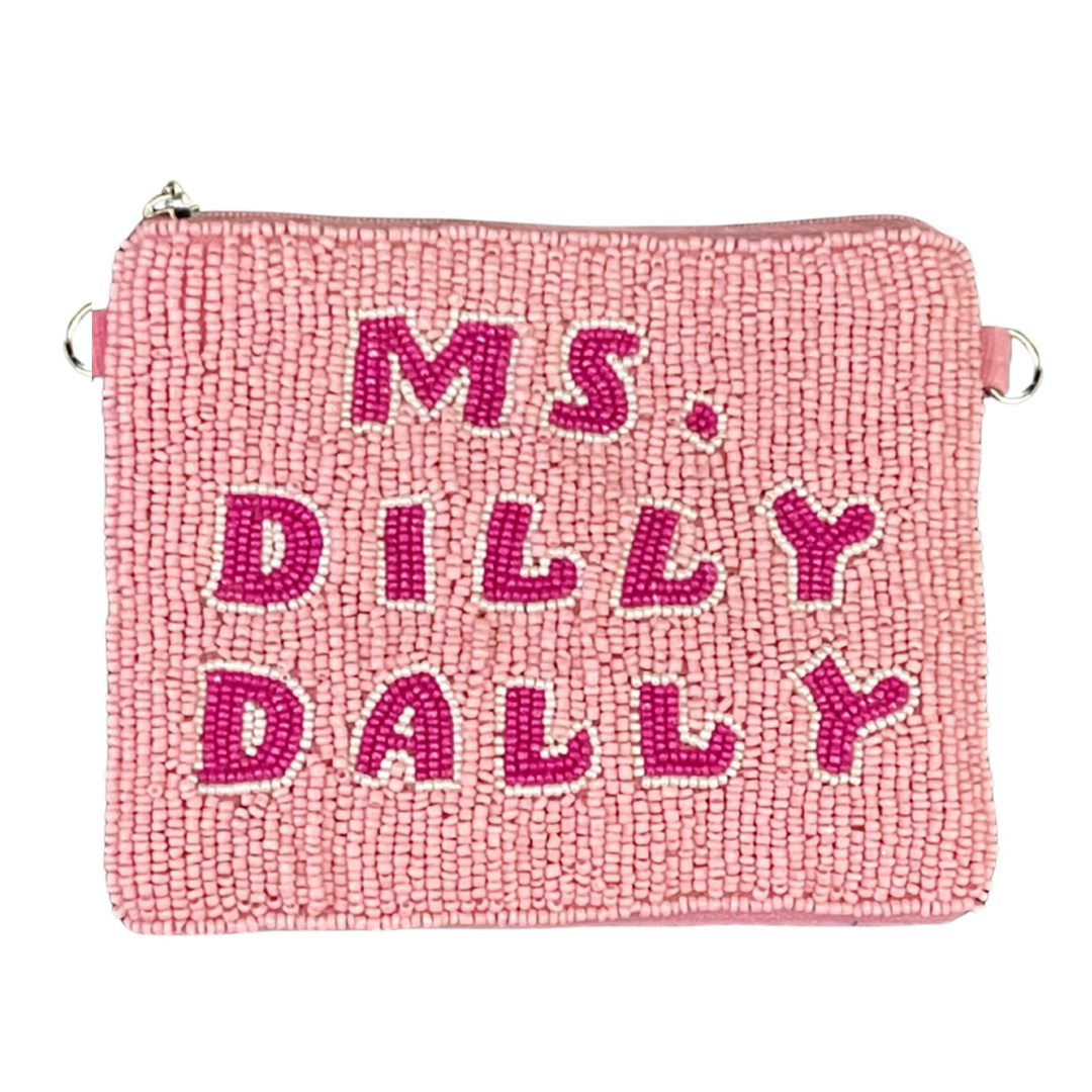 Ms. Dilly Dally Beaded Coin Purse — front design by Saints Headbands