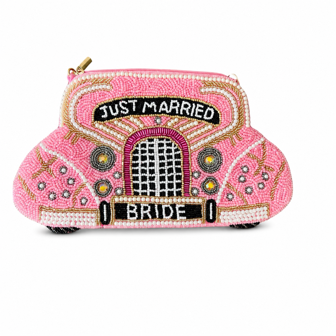 Just Married Bride Car Beaded Purse