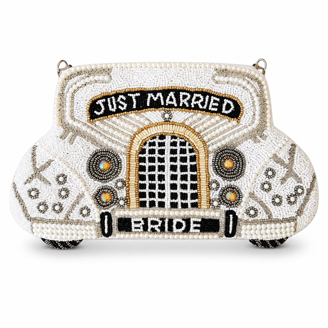 Just Married Bride Car Beaded Purse