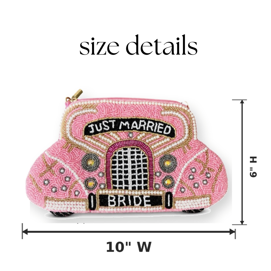 Just Married Bride Car Beaded Purse