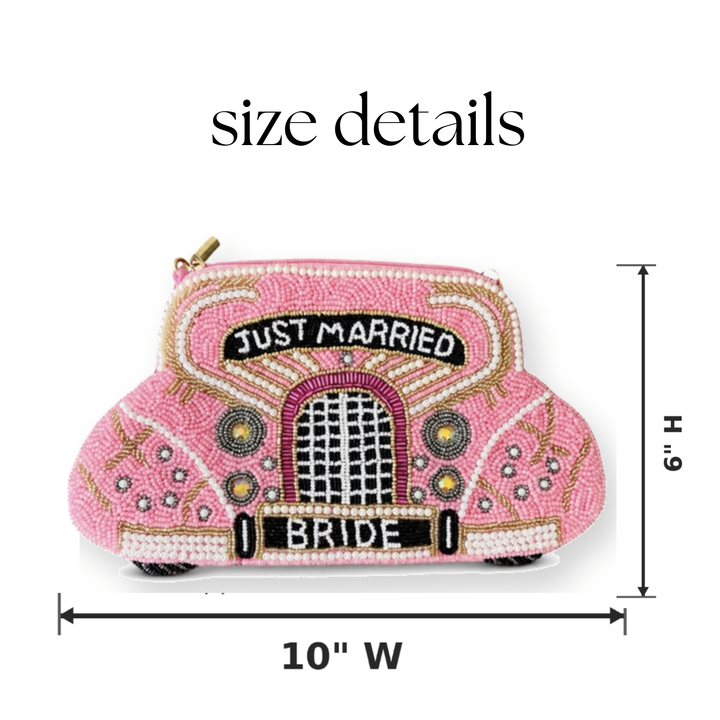 Just Married Bride Car Beaded Purse