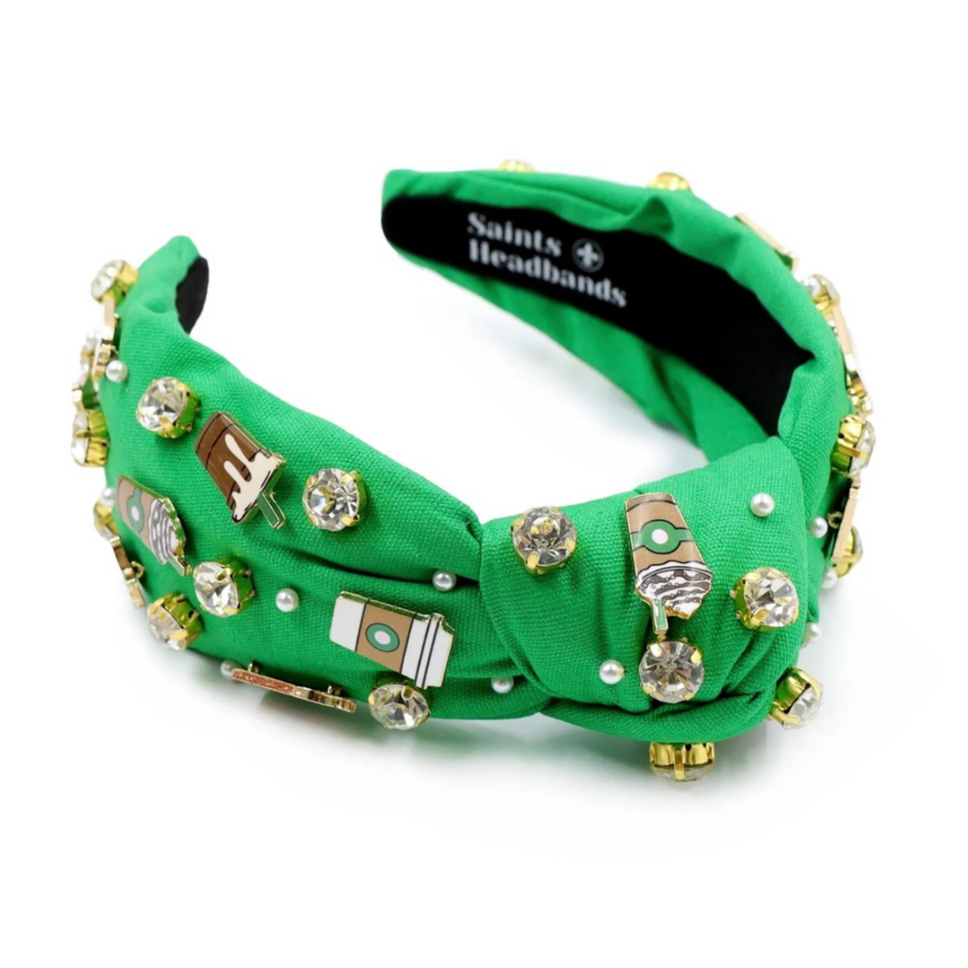 Green Coffee Cup Jeweled Headband
