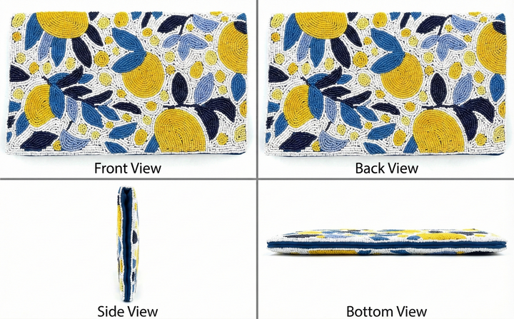 Blue & Yellow Lemon Beaded Clutch Purse Strap — product view 4 by Saints Headbands