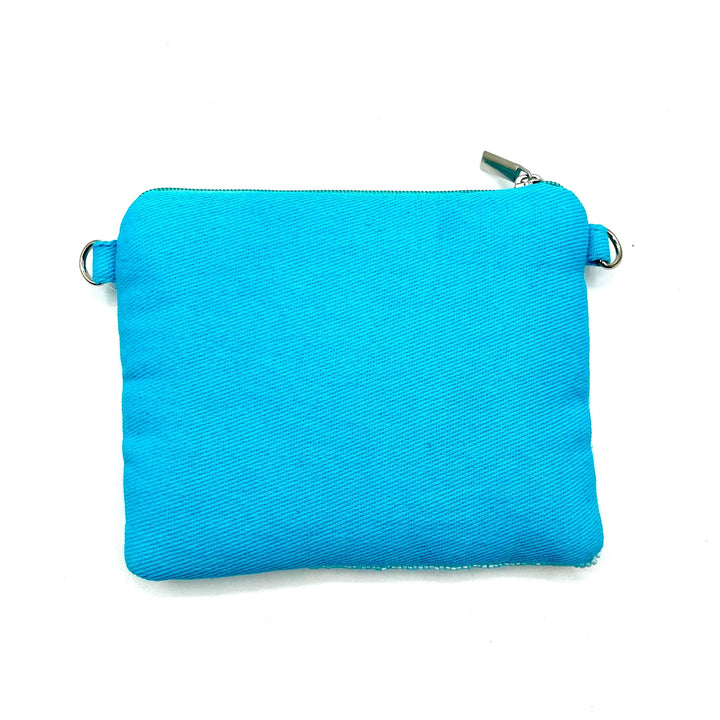 Blue pouch with a zipper on a white background