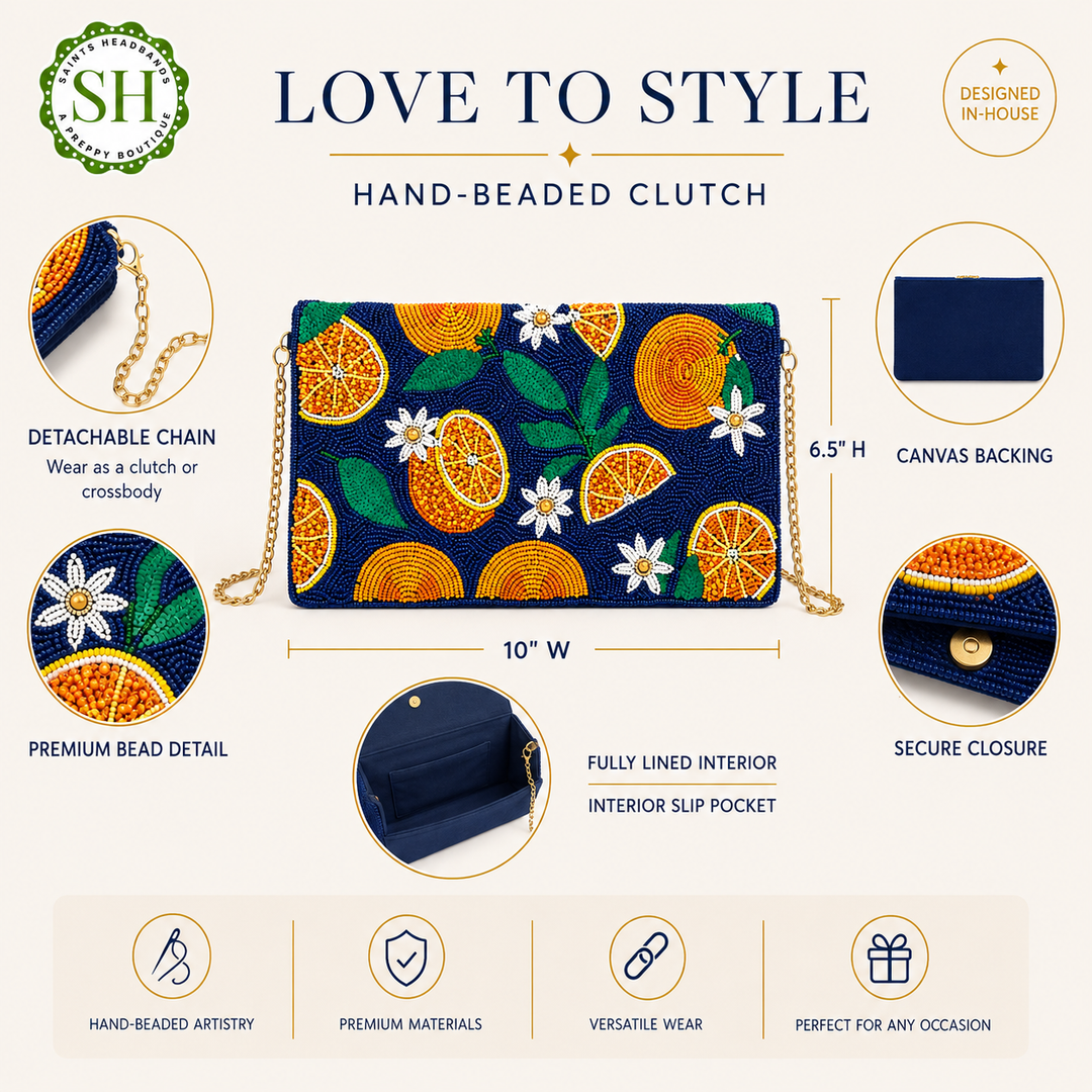Navy Citrus Orange Beaded Clutch &amp; Statement Bag