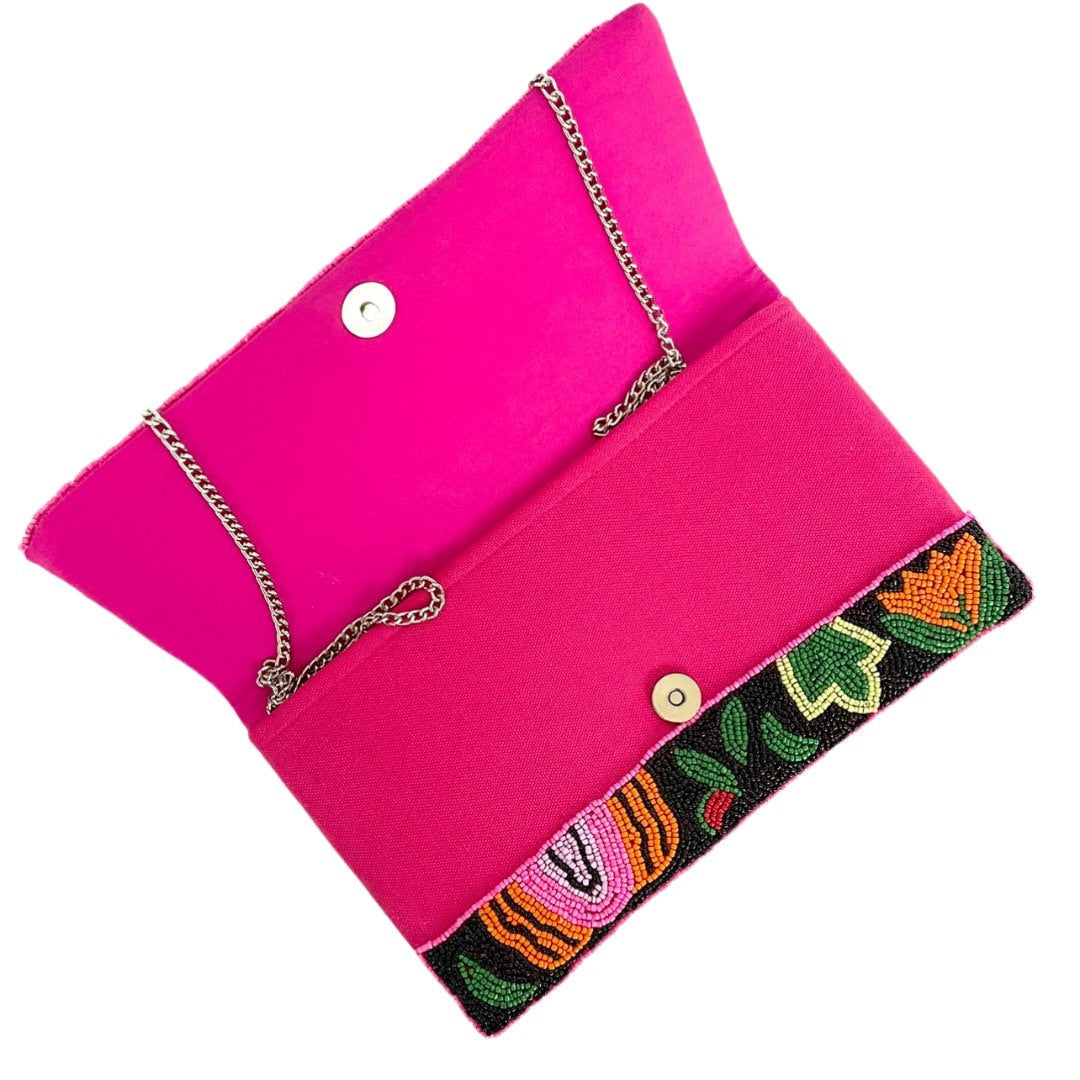 Tropical Floral Beaded Clutch &amp; Crossbody Purse