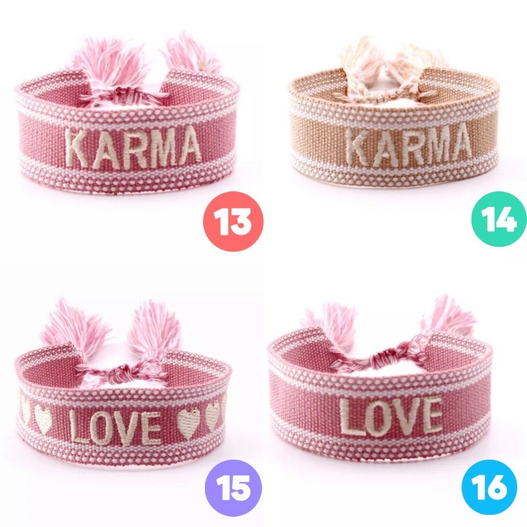Embroidered Friendship Bracelet - Woven Heart and Word Design