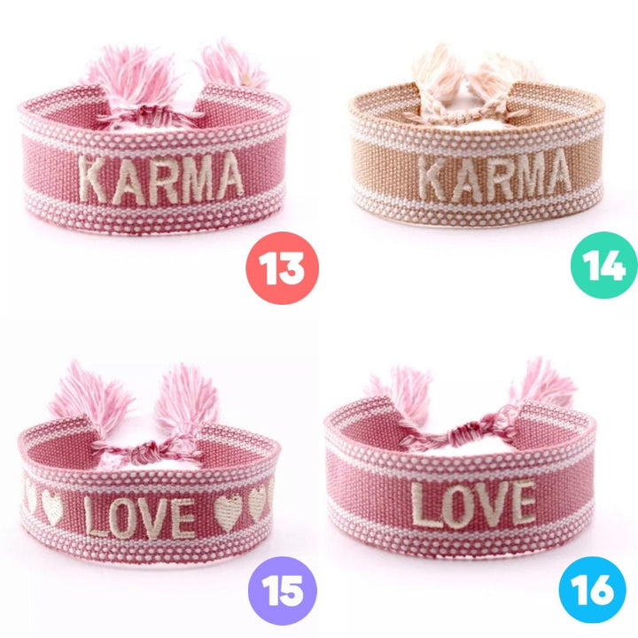 Embroidered Friendship Bracelet - Woven Heart and Word Design