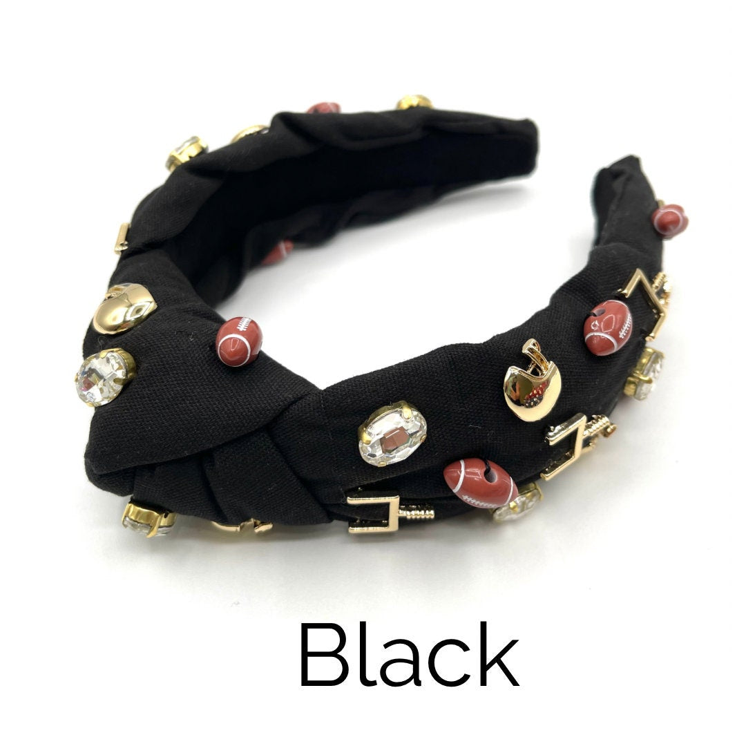 Gameday Football Charm Padded Top Knot Headband