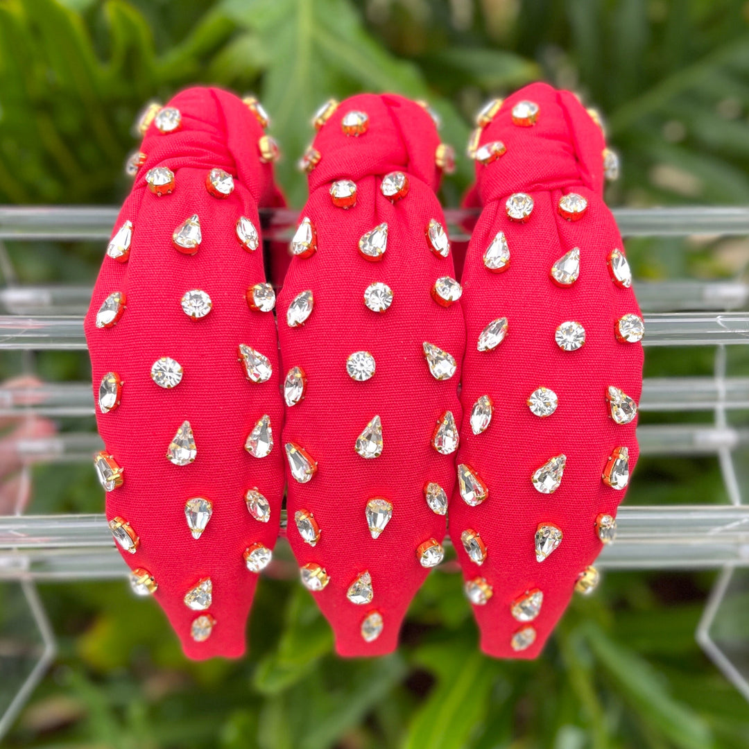 Red Jeweled Top Knot w/Rhinestones