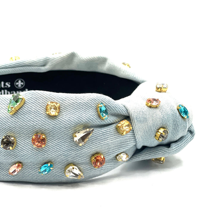 Denim Jewel Knot Headband w/ Rhinestones