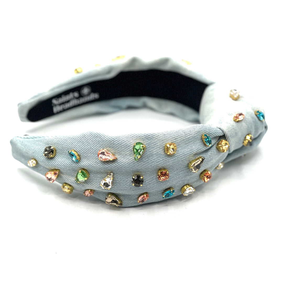 Denim Jewel Knot Headband w/ Rhinestones