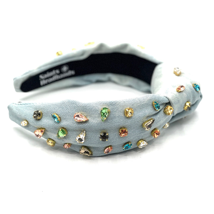 Denim Jewel Knot Headband w/ Rhinestones