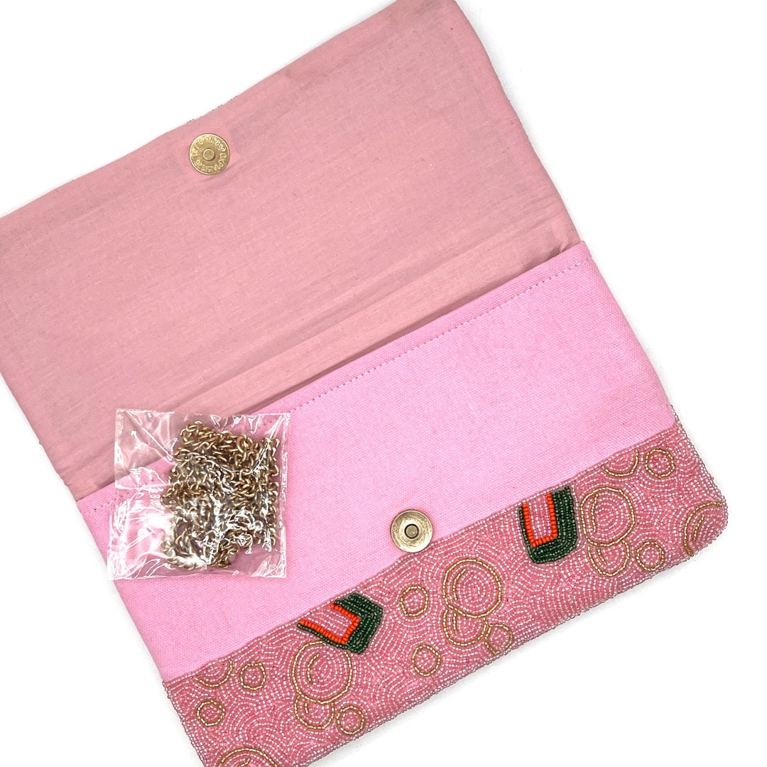 Pink Champagne Bottle Beaded Clutch &amp; Crossbody Bag